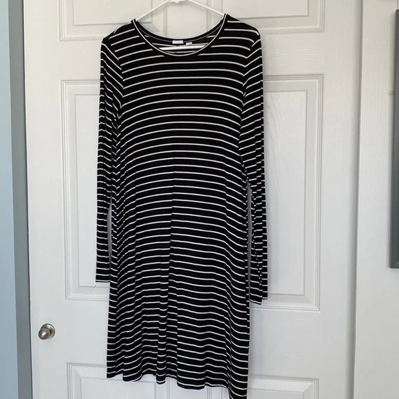 Black and whote striped midi dress from the